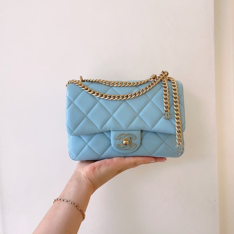 Chanel 2022 Mini Pearl Crush Flap Bag, Blue - ShopShops