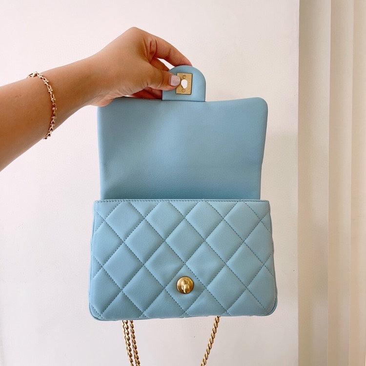 Chanel 2022 Mini Pearl Crush Flap Bag, Blue - ShopShops