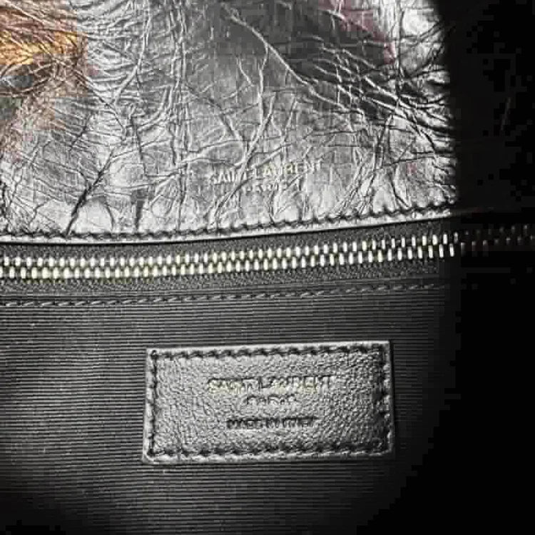 YSL Crinkled Calfskin Matelasse Monogram Baby Niki Chain Satchel, Black Leather, Medium - ShopShops