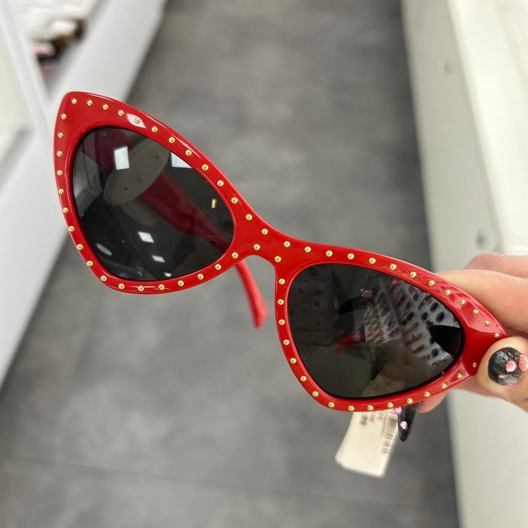 Moschino Women's Cat Eye Stud Cherry Red Sunglasses, Brand New - ShopShops