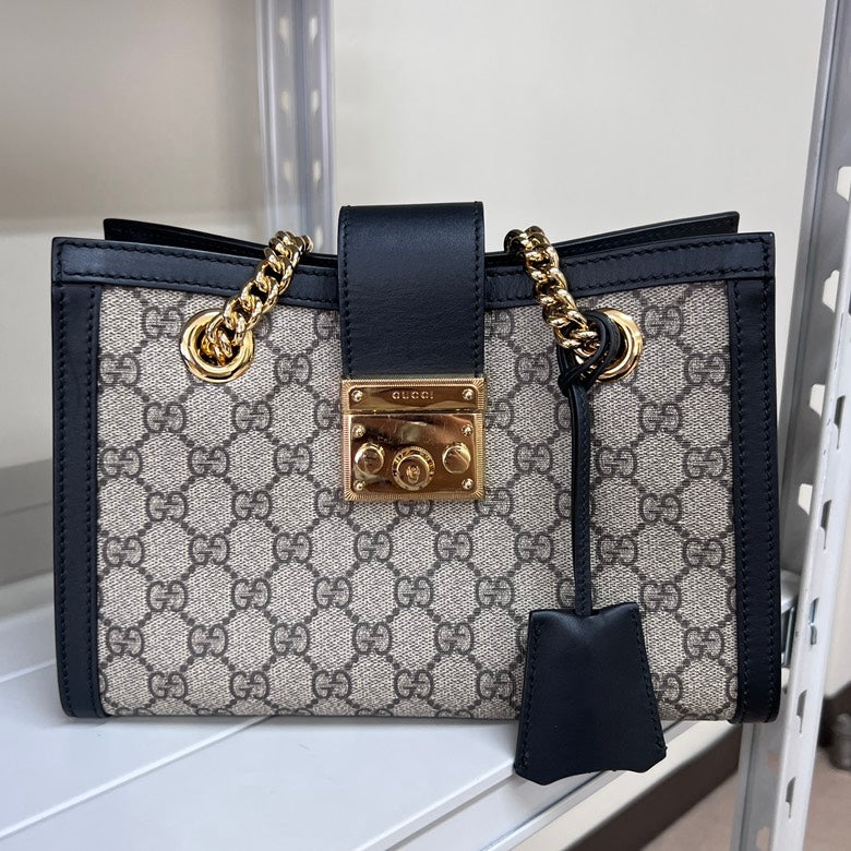 Gucci GG Supreme Padlock Chain Shoulder Bag,Beige - ShopShops