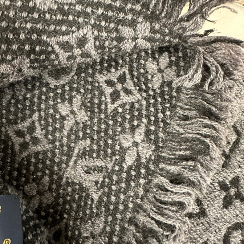 Louis Vuitton Black And Grey Monogram Wool Scarf - ShopShops