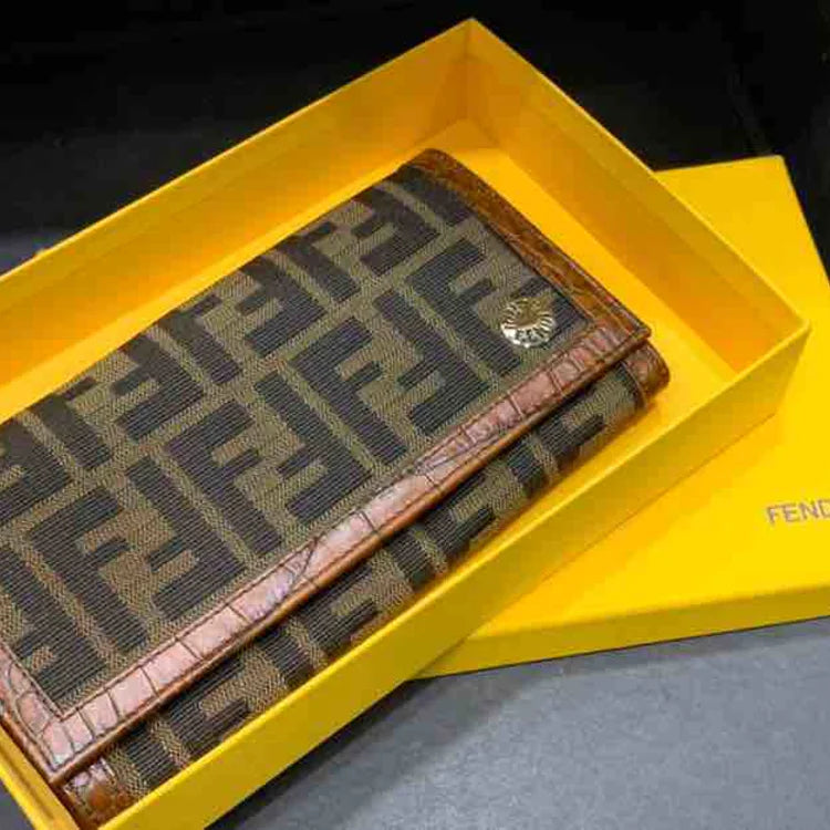 FENDI Zucca Continental Wallet, Brown Leather - ShopShops