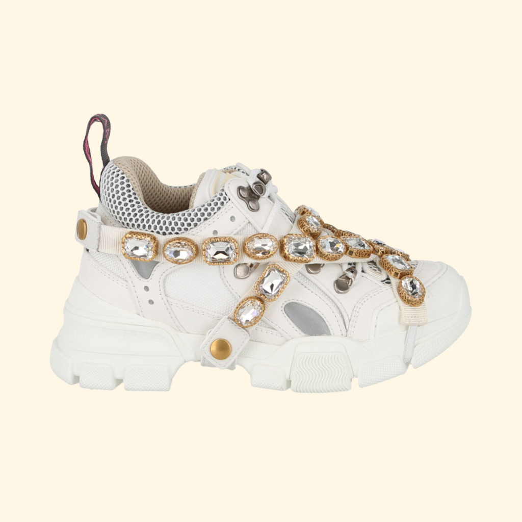 Gucci Flashtrek Chunky Leather Sneakers, White, Brand New - ShopShops