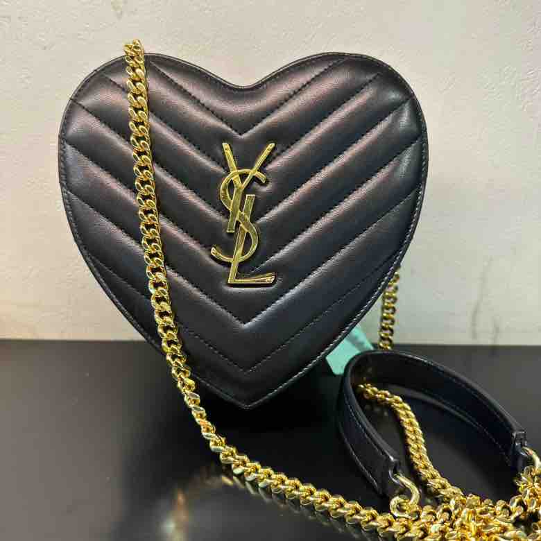 YSL Saint Laurent Leather Heart Chain Crossbody Bag - ShopShops