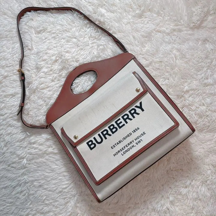 Burberry Logo Pocket Tote Canvas with Leather Medium - ShopShops