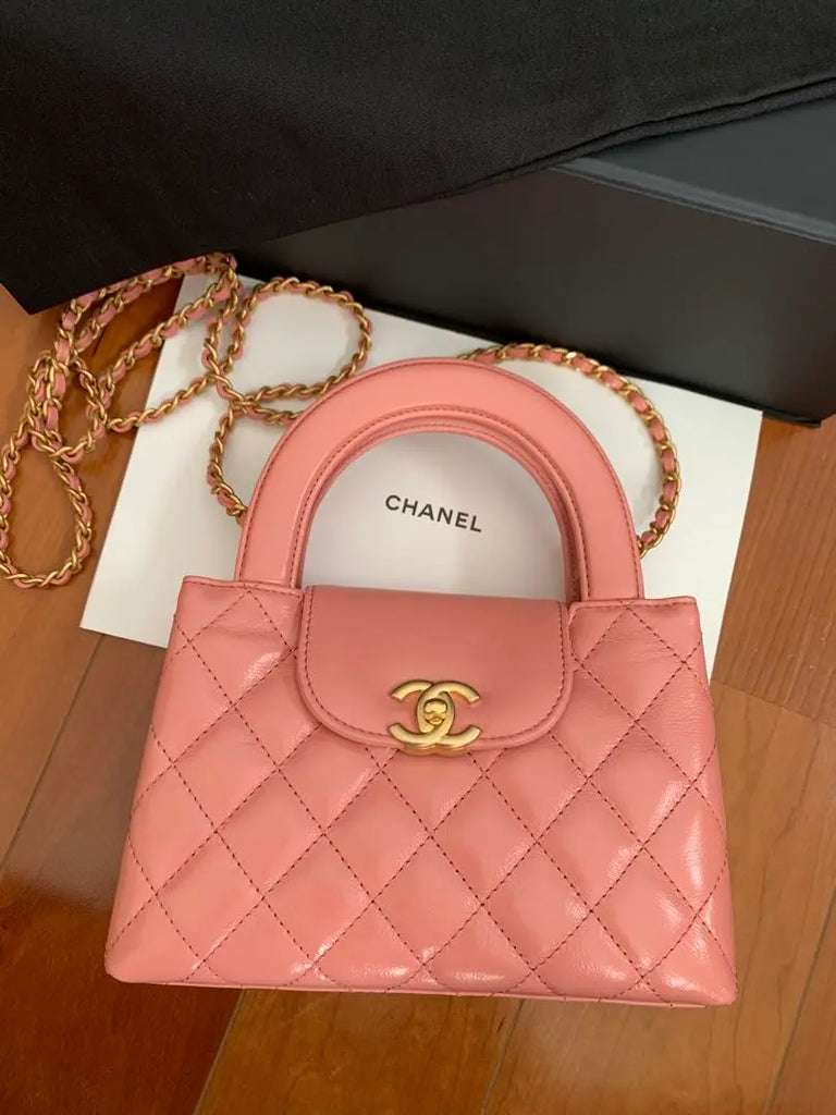 Chanel Kelly Top Handle Shopping Bag Quilted Shiny Aged Calfskin Mini - ShopShops