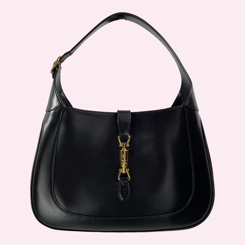 GUCCI Jackie Leather Shoulder Bag with Crossbody Strap, Black Leather - ShopShops