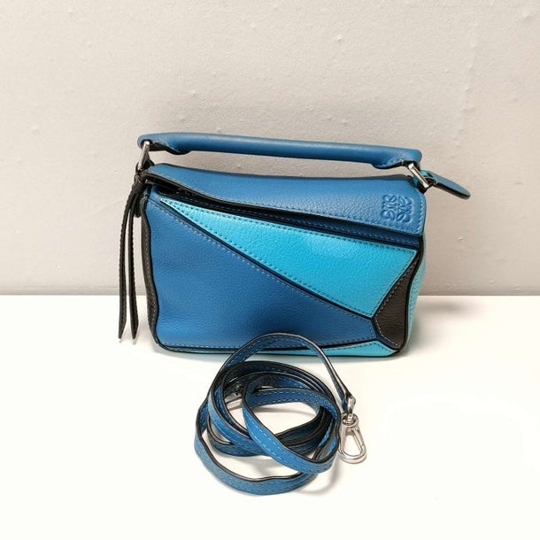 Loewe Puzzle Bag Mini Handbag Leather 2way Blue - ShopShops