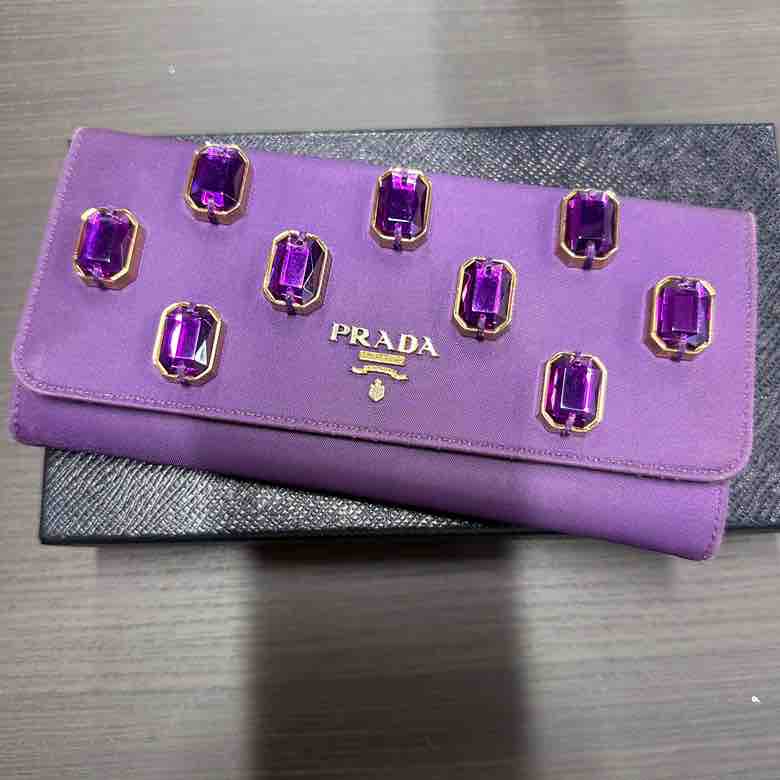 PRADA Nylon Bijou Wallet, Purple Leather - ShopShops