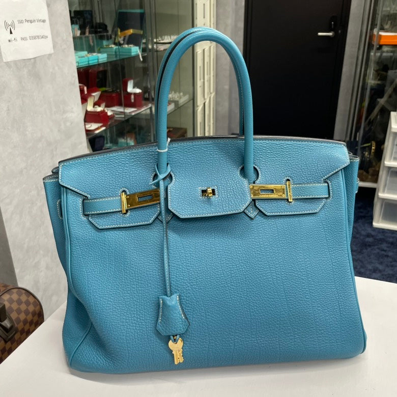 Hermès Togo Birkin 35 Bag Turquoise - ShopShops