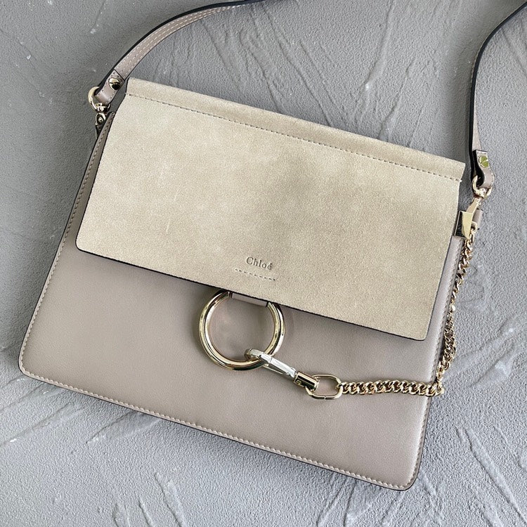 Chloe Faye Shoulder Bag Studded Leather and Suede Medium - ShopShops