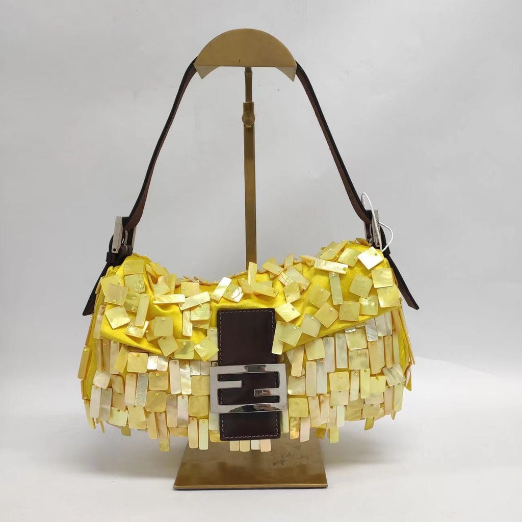 Fendi Baguette Yellow Silk With Mother Of Pearl Sequins Extremely Rare - ShopShops