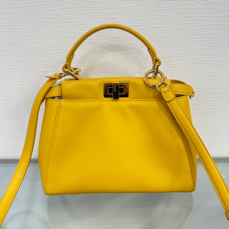 Fendi Peekaboo Mini 2way Leather Bag Yellow - ShopShops