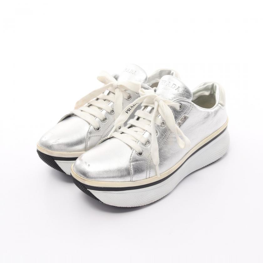 Prada Sneakers Leather Silver, Size 36 - ShopShops