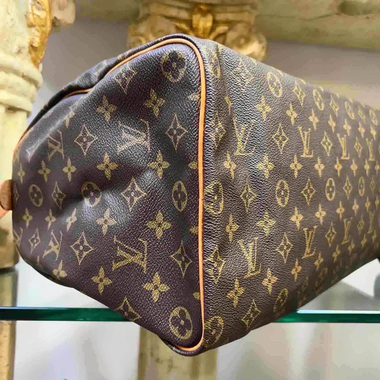 LOUIS VUITTON Monogram Speedy 40 Handbag, Brown, Coated Canvas - ShopShops
