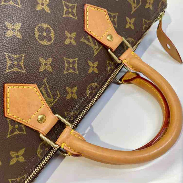 LOUIS VUITTON Monogram Speedy 35 Handbag, Brown, Coated Canvas - ShopShops