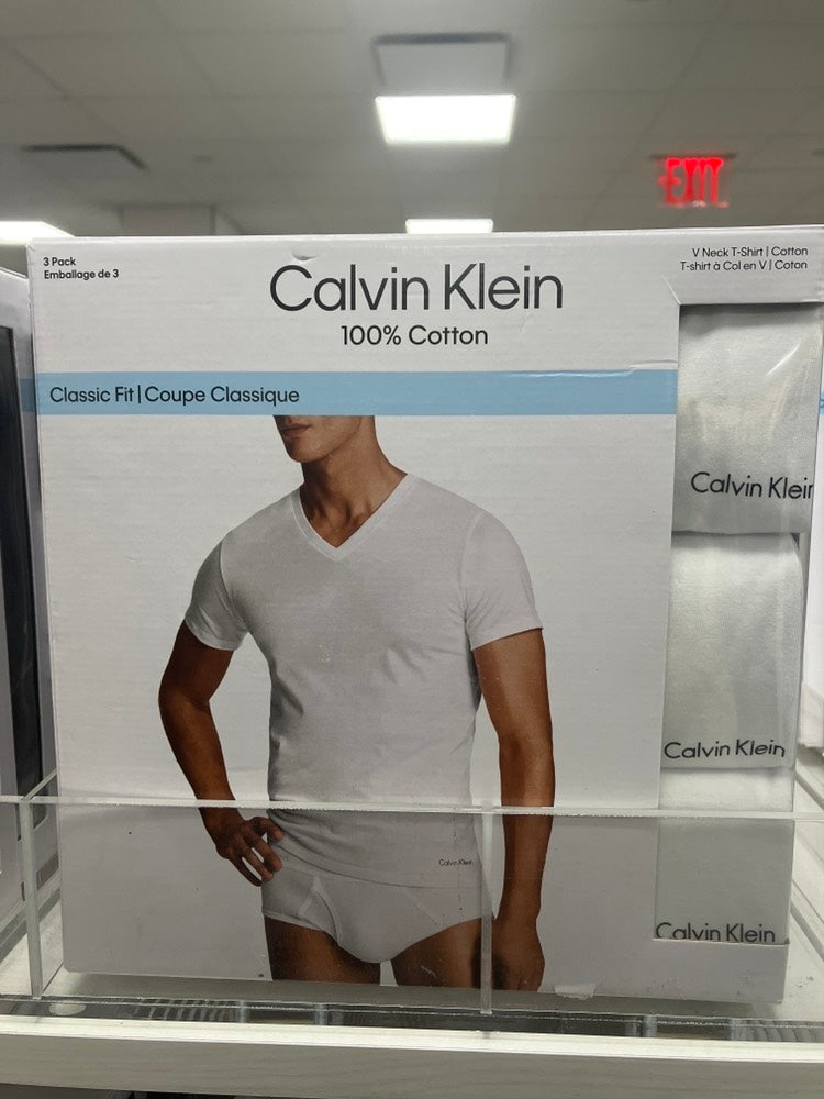 Calvin Klein Mens V Neck T-Shirt White 1000333240000 - ShopShops