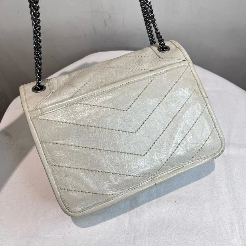 YSL Saint Laurent Niki Chain Flap Bag Matelasse Chevron Leather Baby - ShopShops