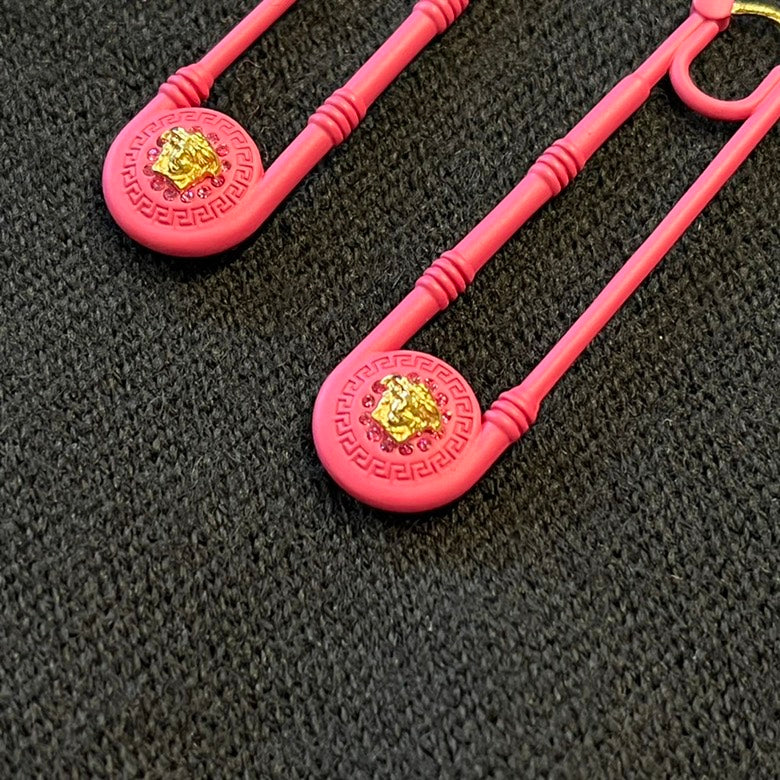 Versace Medusa-plaque Safety-pin Earrings Pink - ShopShops