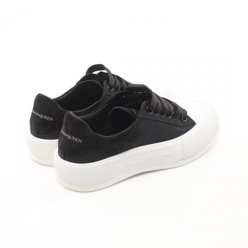 Alexander McQueen Low Cut Sneakers Canvas Suede Black White Logo, Size 40 - ShopShops
