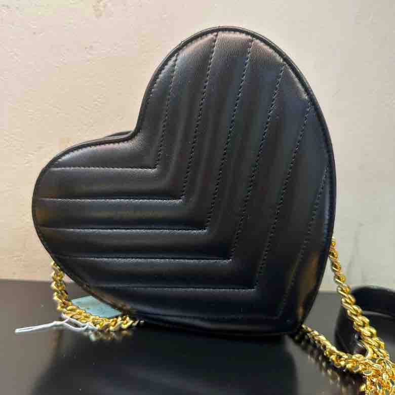 YSL Saint Laurent Leather Heart Chain Crossbody Bag - ShopShops
