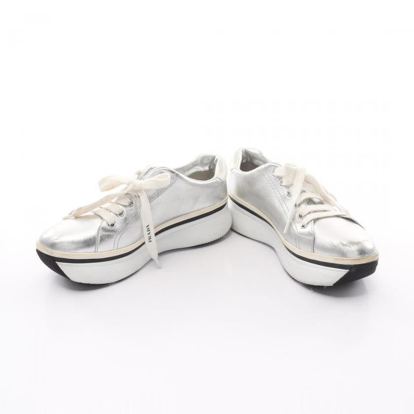 Prada Sneakers Leather Silver, Size 36 - ShopShops