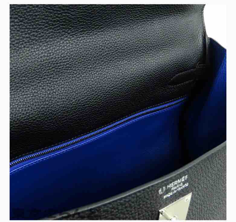HERMÈS Kelly 35 SPO Togo Leather Black/Blue Royal D 2019 - ShopShops