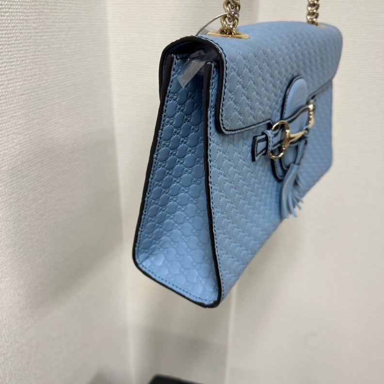 Gucci Horsebit Emily Chain Shoulder Bag,Blue,Leather - ShopShops