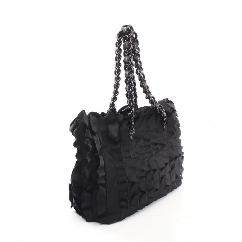 Prada Origami Chain Nylon Tote Bag,Black - ShopShops