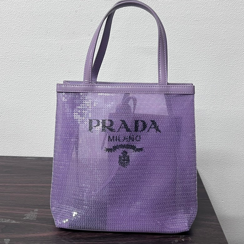 Prada Small Sequined Mesh Tote Bag With Pouch - ShopShops