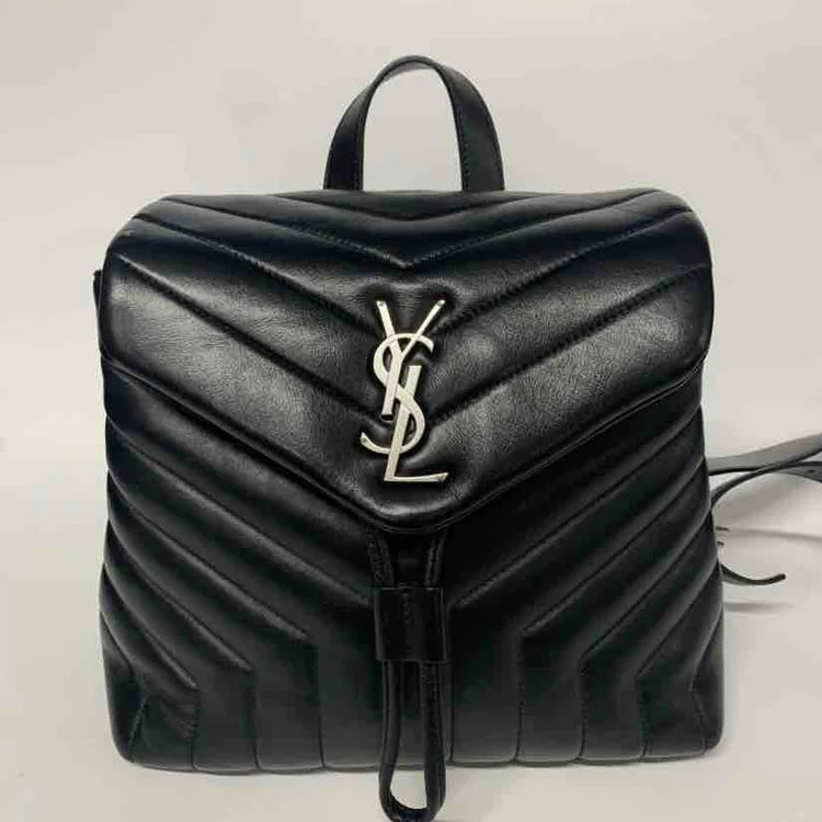 YSL Calfskin Y Quilted Monogram Loulou Backpack Black Leather, Small - ShopShops