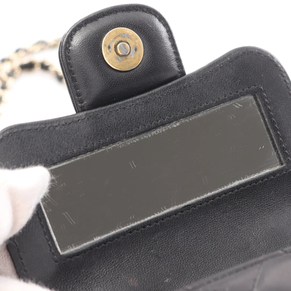 Chanel Mini Matelasse Chain Clutch Chain Shoulder Bag Lambskin Black - ShopShops