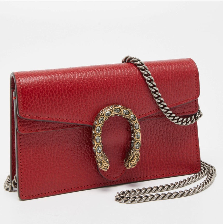 Gucci Red Leather Super Mini Dionysus Chain Bag - ShopShops
