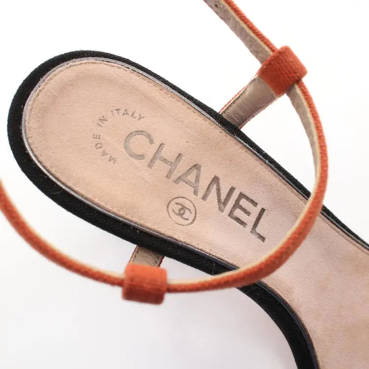 CHANEL Camellia Sandals Canvas, Orange Brown & Black, Size 37.5 - ShopShops