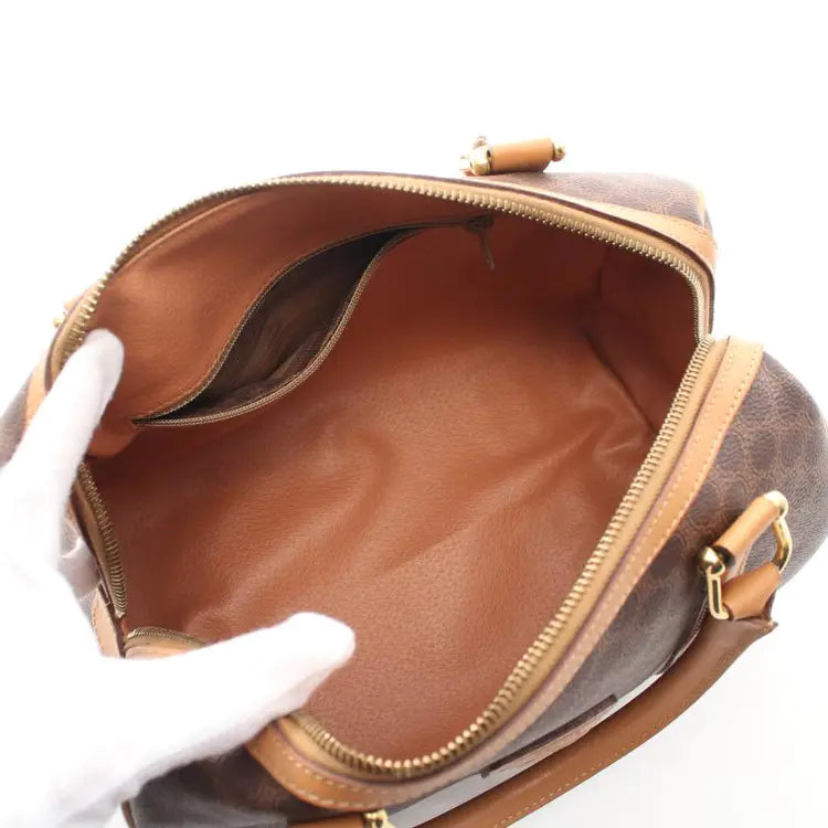 CELINE Macadam Handbag Boston Bag, Brown Coated Canvas & Leather - ShopShops