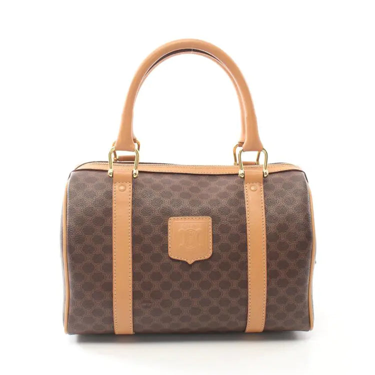CELINE Macadam Handbag Boston Bag, Brown Coated Canvas & Leather - ShopShops