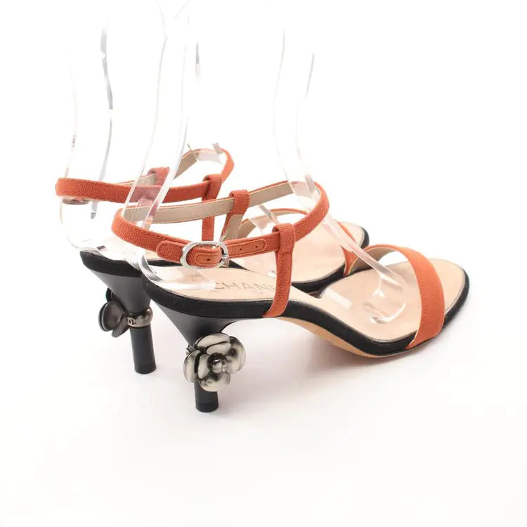 CHANEL Camellia Sandals Canvas, Orange Brown & Black, Size 37.5 - ShopShops