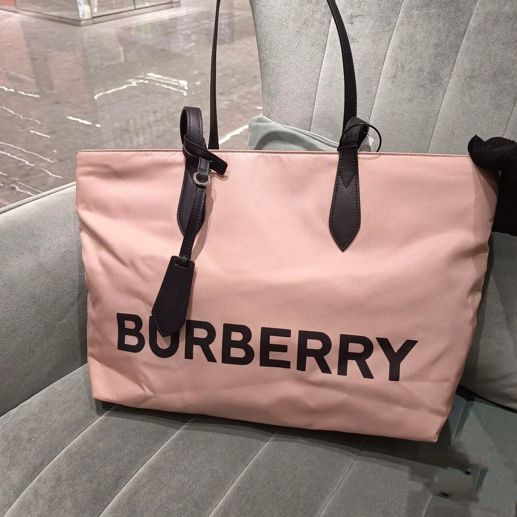 Burberry  Small Rose Beige Logo Branded Nylon Tote Bag - ShopShops