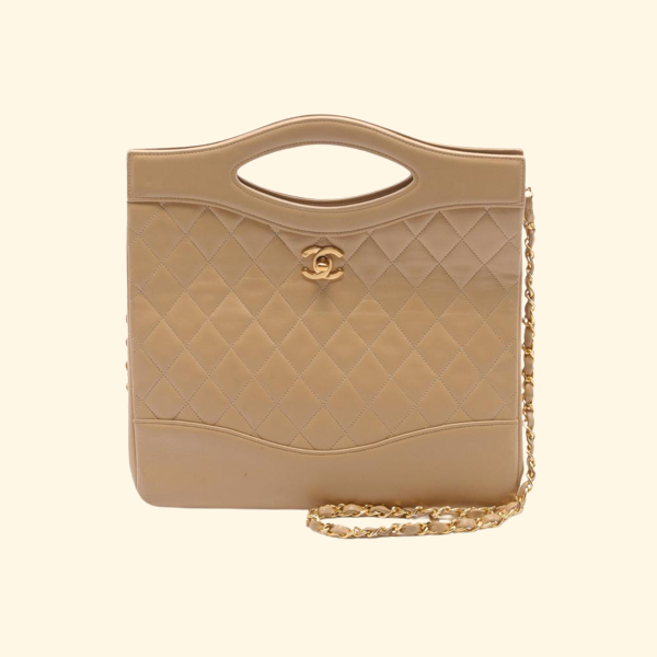 Chanel Matelasse Handbag Lambskin Beige Gold Hardware 2Way - ShopShops