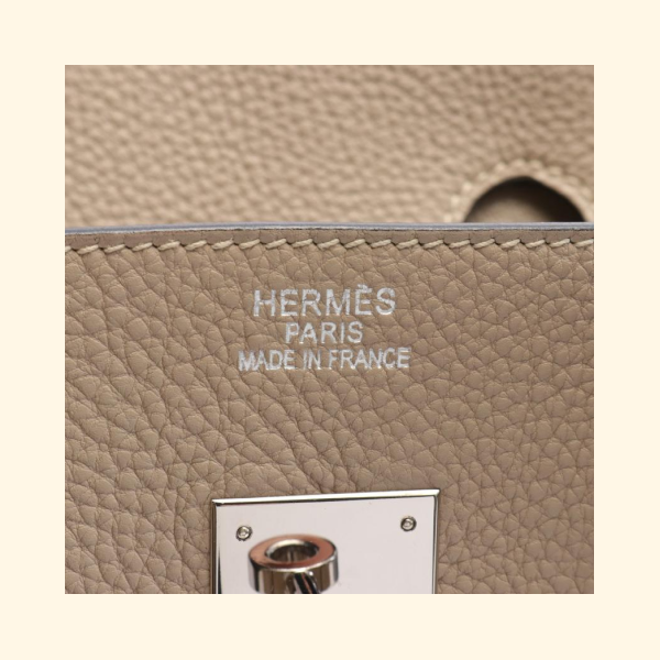 Hermès Birkin 35 Tourtiere Gray Handbag Clemence Leather Gray Beige Silver Hardware - ShopShops