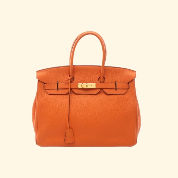 Hermès Birkin 35 Feu Handbag Togo Orange Gold Hardware - ShopShops