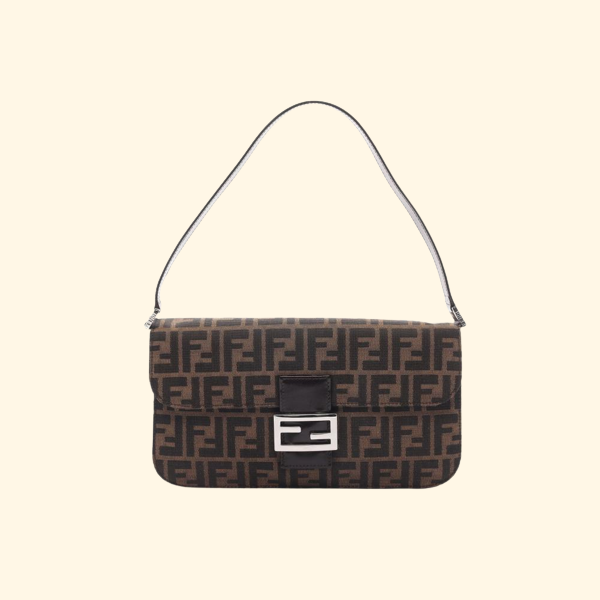 Fendi Zucca Handbag Canvas Leather Brown Black - ShopShops