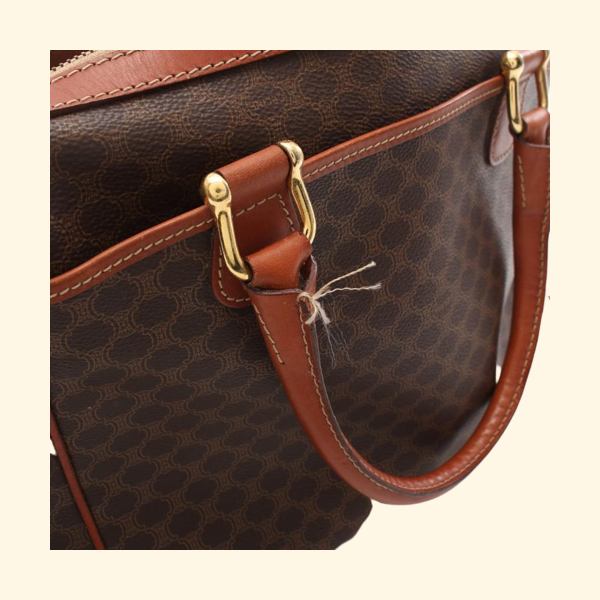 Celine Macadam Handbag PVC Leather Dark Brown - ShopShops