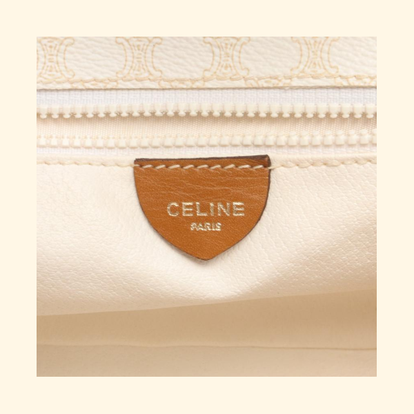 Celine Macadam Handbag PVC Leather White Light Brown Carriage Fittings - ShopShops