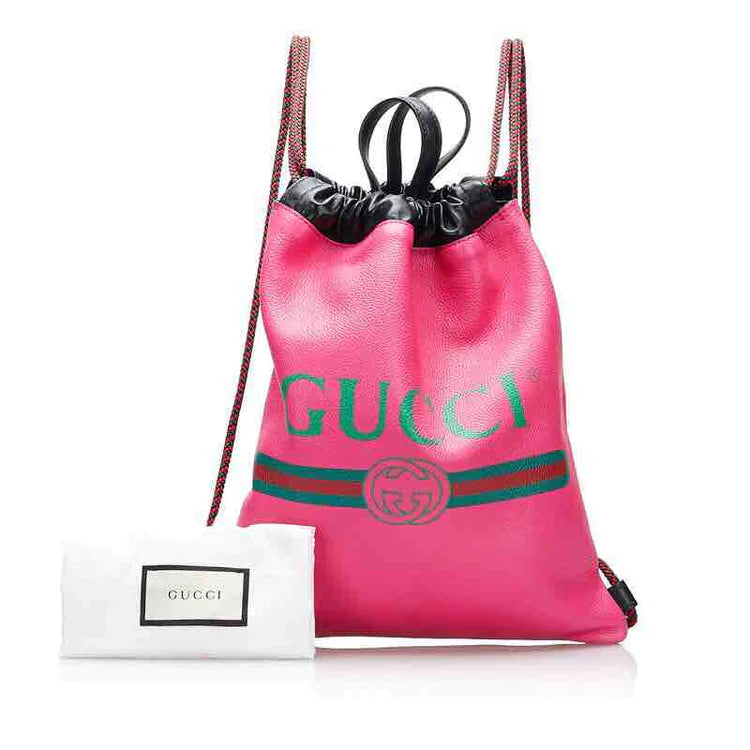 GUCCI Drawstring Backpack, Pink Leather - ShopShops
