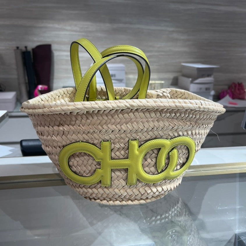 Jimmy Choo Yellow Choo Raffia Basket Bag, Brand New - ShopShops