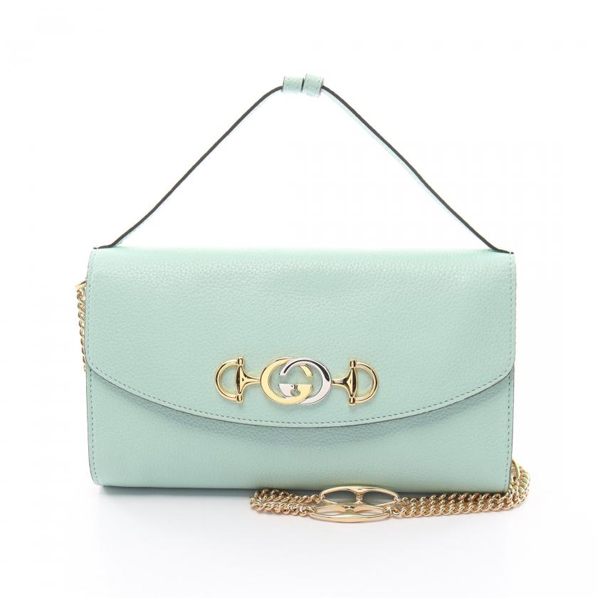 Gucci Zumi Handbag Leather Turquoise Blue 2way - ShopShops