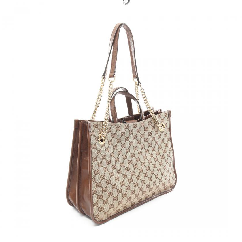 Gucci Horsebit GG Canvas Handbag Tote Bag Canvas Leather Beige Brown 868608 - ShopShops