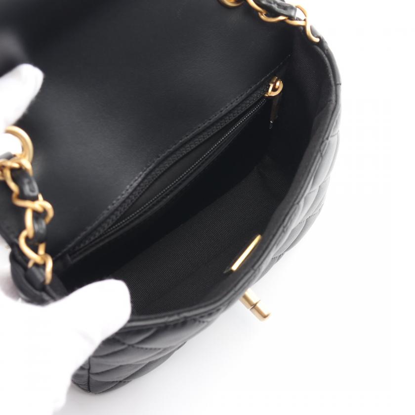 Chanel Mini Matelasse Chain Shoulder Bag Lambskin Black Gold Hardware 881960 - ShopShops